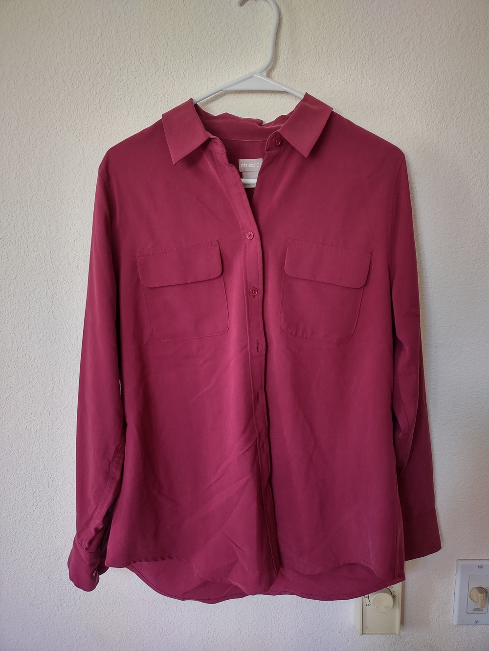 Chico's Women's Long Sleeve Button-Front Blouse in Berry